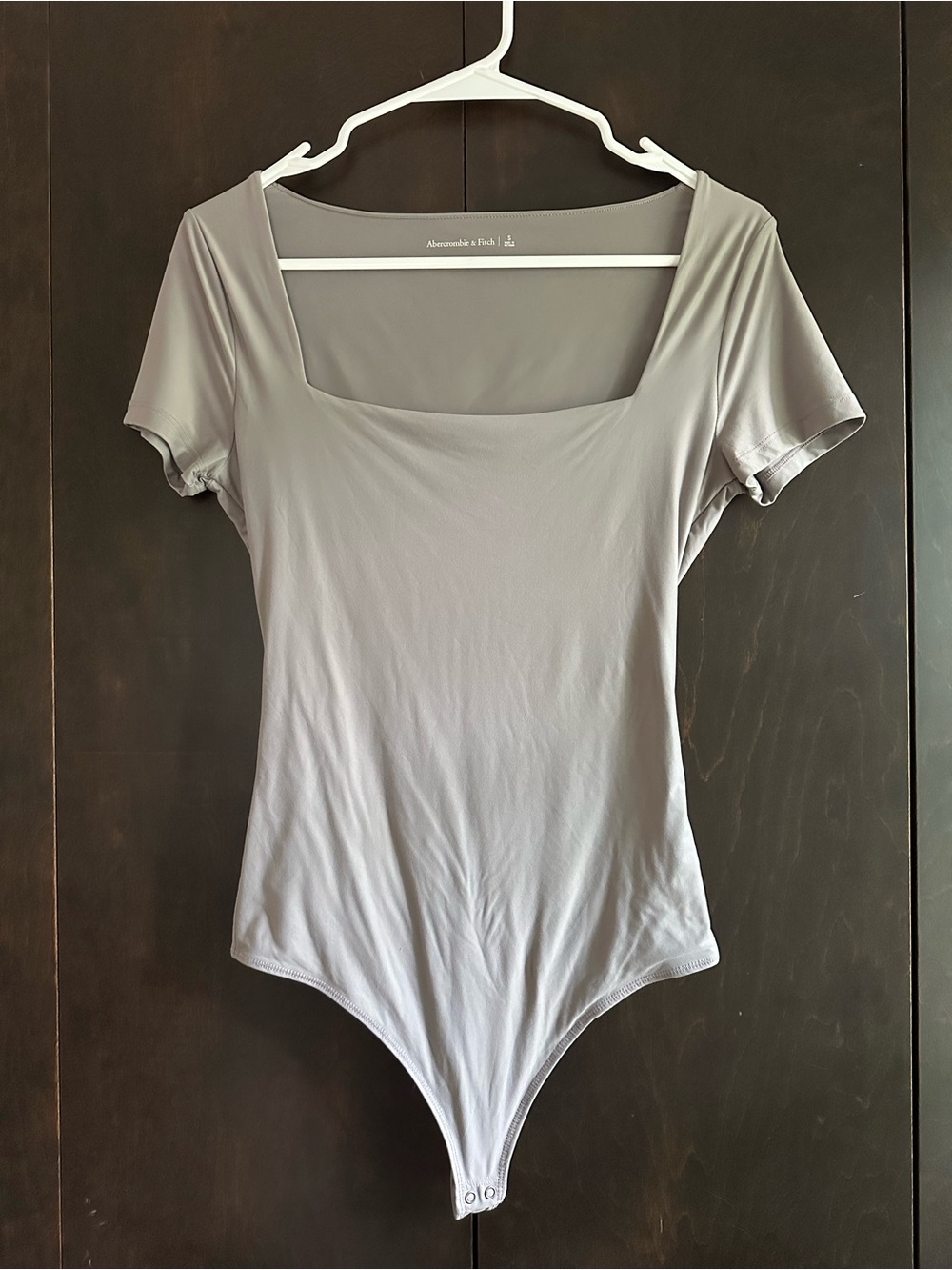 Abercrombie & Fitch Light Gray Square Neck Short Sleeve Bodysuit